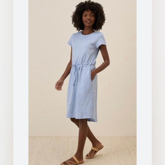 Pact Organic Cotton Slub Weekend Dress Blue Small NWOT Drawstring Mini - Picture 2 of 16